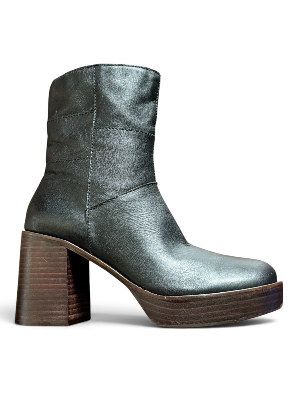 Lucky Brand Black Leather Platform Block Heel Ankle Boots